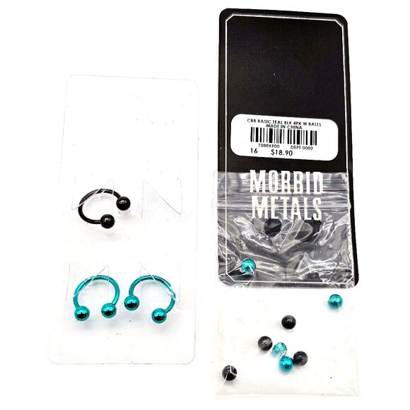 Morbid Metals 3-Pack CBB Rings – 16G Teal & Black Surgical Steel with Bonus Ball - Picture 1 of 6